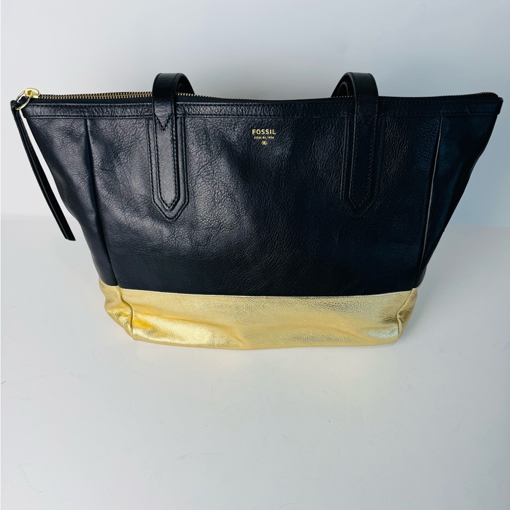 Fossil Leather Shopper Tote in gold/black - Picture 2 of 12